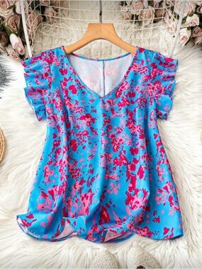 Blue Floral Plus Size XL Blouse
